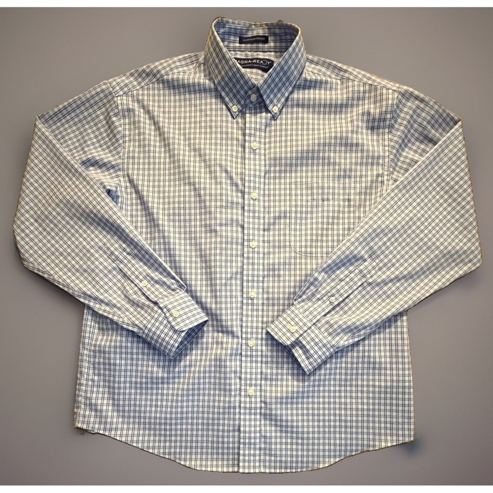 Magna Ready Long Sleeve Shirt Check Pocket Blue Magnetic Closure Large JBHS